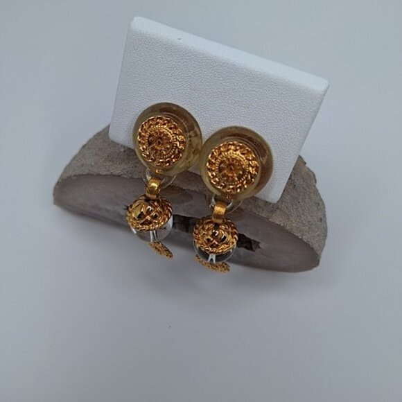 Rare Vintage Robert Rose Designer Gold-tone Clip-on Dangle/Drop Earrings EVC - Picture 1 of 11